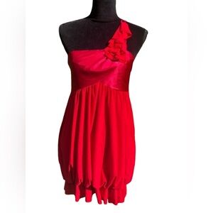 Jessica McClintock Vintage Cherry Red One Shoulder Peplum Prom Party Dress 13